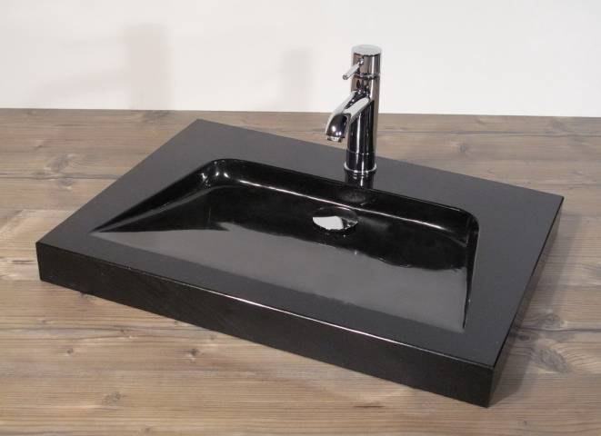 Naturstein Waschbecken Granit Nero-Assoluto Armatur Piper Naturstein Waschbecken Granit schwarz Armatur Piper